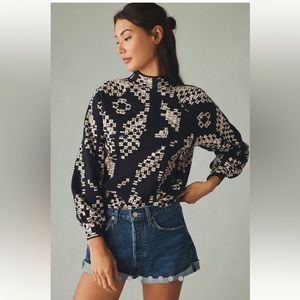 The Beatriz Mock-Neck Sweater-Navy-XS-NWT